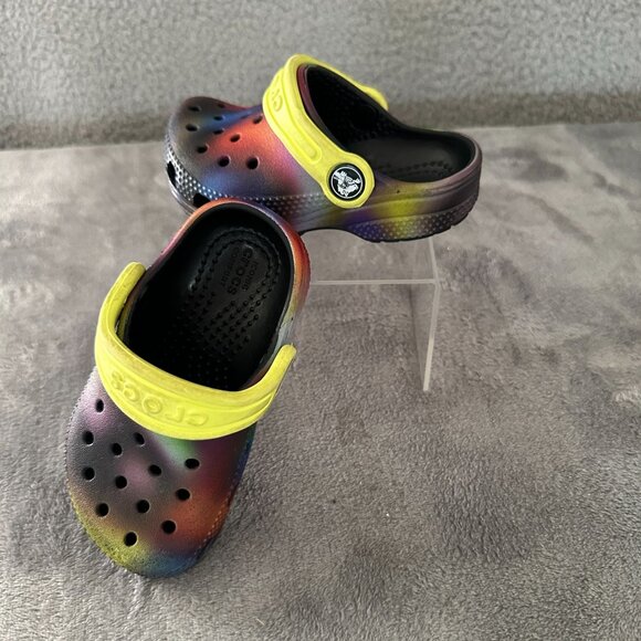 Crocs Classic Clog Toddler C6 Solarized Rainbow Neon Yellow Strap Comfort Shoes - Picture 1 of 8